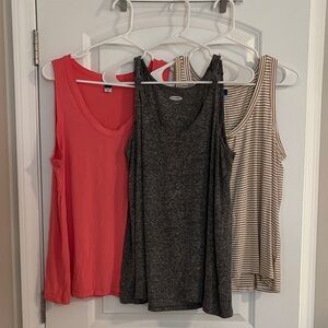 Old Navy Women's Tank Tops - Coral, Gray, and Striped